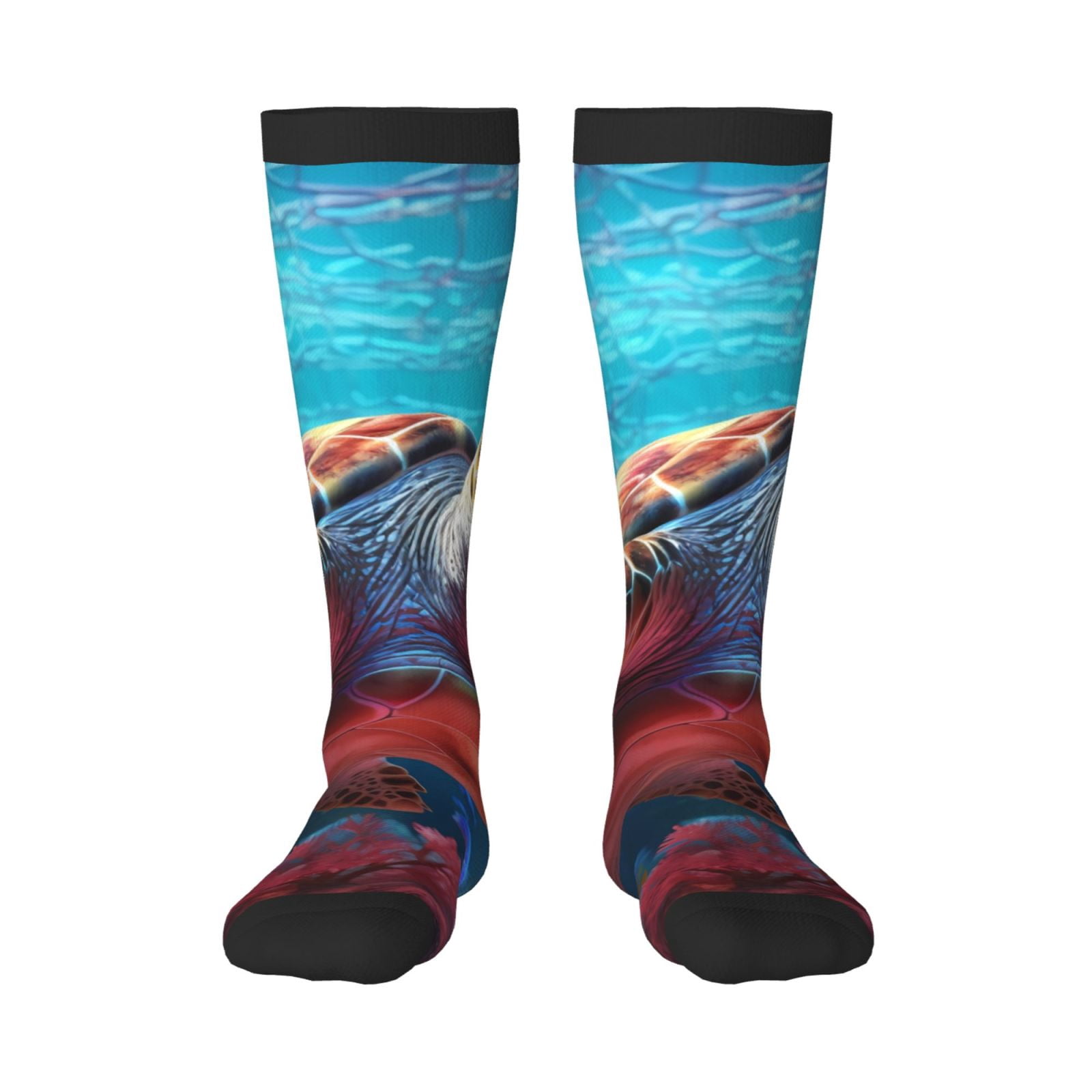 Honeii Chaussettes Longues Imprimé Tortue de Mer Colorée, Chaussettes Design Original Cadeau pour Hommes et Femmes, Chaussettes Crew, Chaussettes Mollet