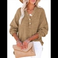 thumbnail image 1 of Blusas Casuales de Larga con Cuello en V y Botones para Mujer, Blusas Lisas de Gran Tamaño. Amarillo Terroso L, 1 of 7
