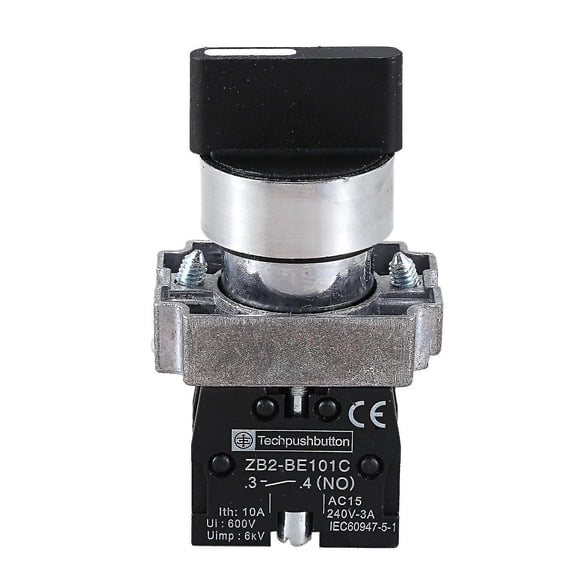 22mm Latching 2 No 3-position Rotary Selector Select Switch Zb2-be101c Black