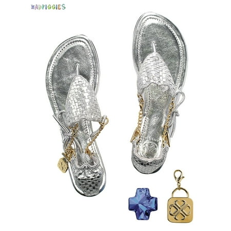 

BadPiggies CICI Theia Bikini Thong Flat Sandals Cross Crystal Pendant 18K Gold Plated Chain Jeweled Sandal