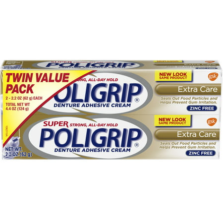 Super Poligrip Extra Care Zinc Free Denture Adhesive Cream, 2.2 ounce