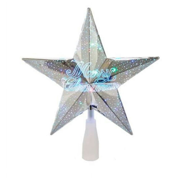 Kurt Adler 8.75" Silver "Merry Christmas" Star Tree Topper - Multi Colored