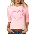 thumbnail image 1 of T-shirt Graphique de Sensibilisation au Cancer pour Femmes, Col Rond, Manches Trois Quarts, Décontracté, Confortable, Tenue Quotidienne, Haut de Festivals, 1 of 4