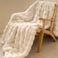 thumbnail image 1 of Faux Rabbit Fur Throw Blanket, Luxury Soft Warm Bubble Blanket for Bed, Couch, Sofa, Beige, 50" X 60", 1 of 7