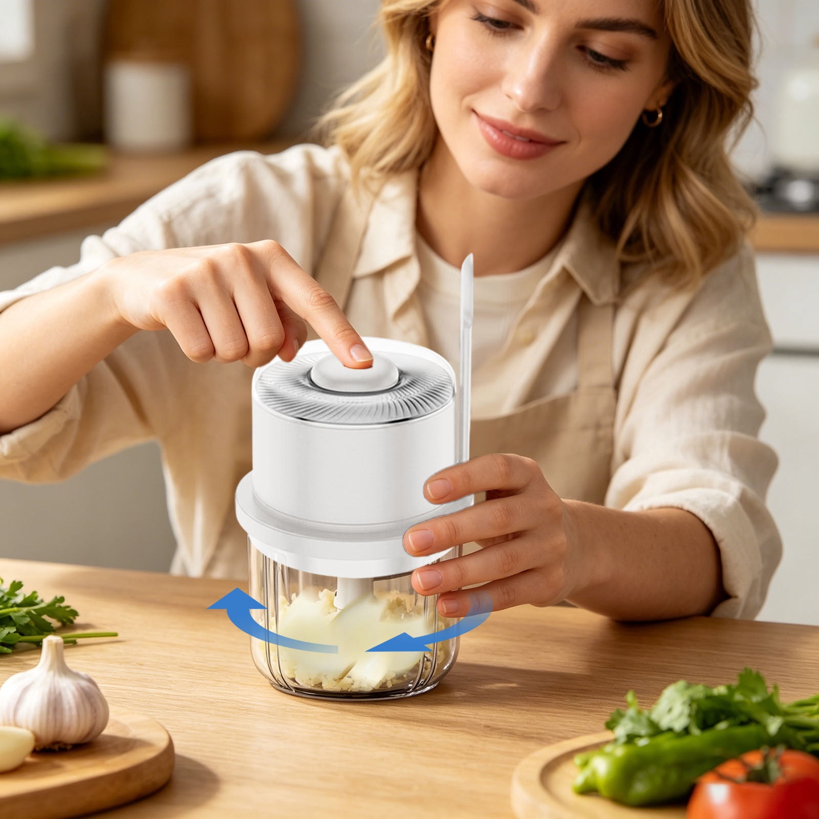 Wireless Garlic Chopper with Stainless Steel Blades Cordless Electric Mini Food Processor USB Rechargeable Kitchen Gadgets for Garlic Onion Veggies Home Kitchen and Travel