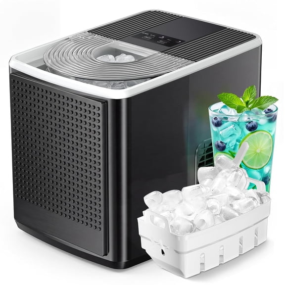 FREE VILLAGE Ice Maker Countertop,9 Bullet Ice in 6mins,27lbs/24H Compact Portable Ice Machine,2 Ice Sizes,DIY Design,Self-Cleaning,1.5L Water Tank,1.1lbs Ice Basket for Office Home RV - Black