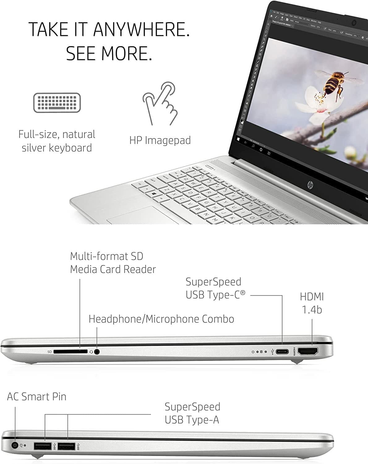 HP 15 Laptop, 15.6" FHD Display, Intel Core i5-1135G7(Beats i7-1065G7), 32GB RAM, 1TB SSD, Intel Iris Xe Graphics, Numeric Keypad, Webcam, Wi-Fi, Bluetooth, Windows 11 Home, Cefesfy USB Hub