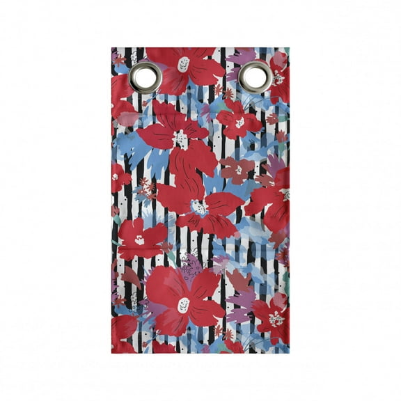 Floral Hanging Pocket Organizer, Budding Flowers with Stripes on the Background, Printed Polyester Storage Bag with Pockets, 9" x 27", Dark Pink Sky Blue