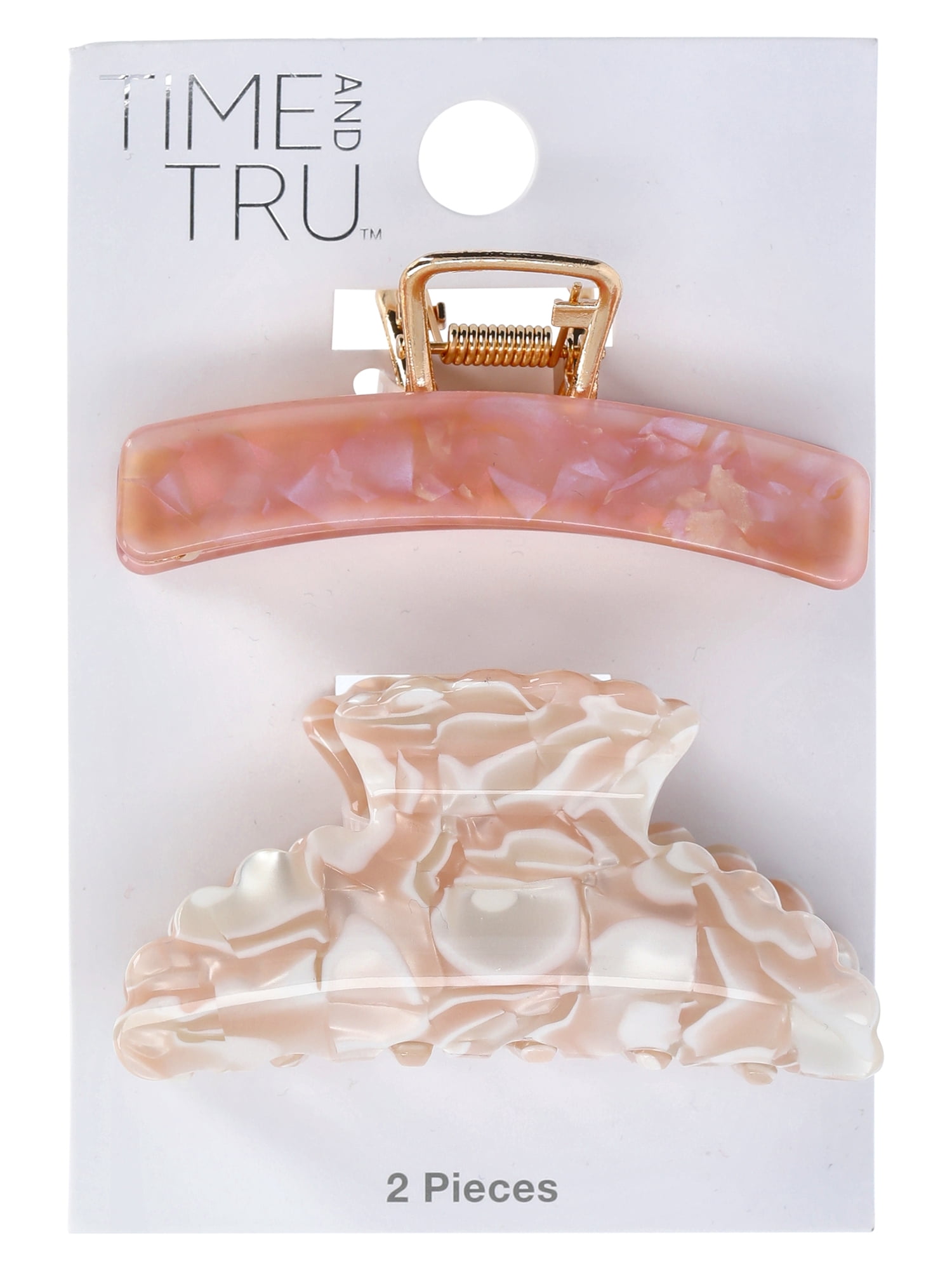 Time and Tru Women's Hair Claw Clips, 2-Pack, Pink