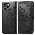 thumbnail image 2 of Jiahe Cover for iPhone 13 Pro Max Wallet Case PU Leather Mandala Flower Embossed with Card Holder Wrist Strap Kickstand Protective Lanyard Purse Cover for iPhone 13 Pro Max 6.7 Inch, Black, 2 of 8