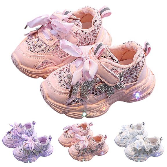 Toddler Girls Slip on Sneakers Rhinestone Butterfly Platform Non Slip Tennis Shoes Light Up Wide Toe Box Walking Shoes