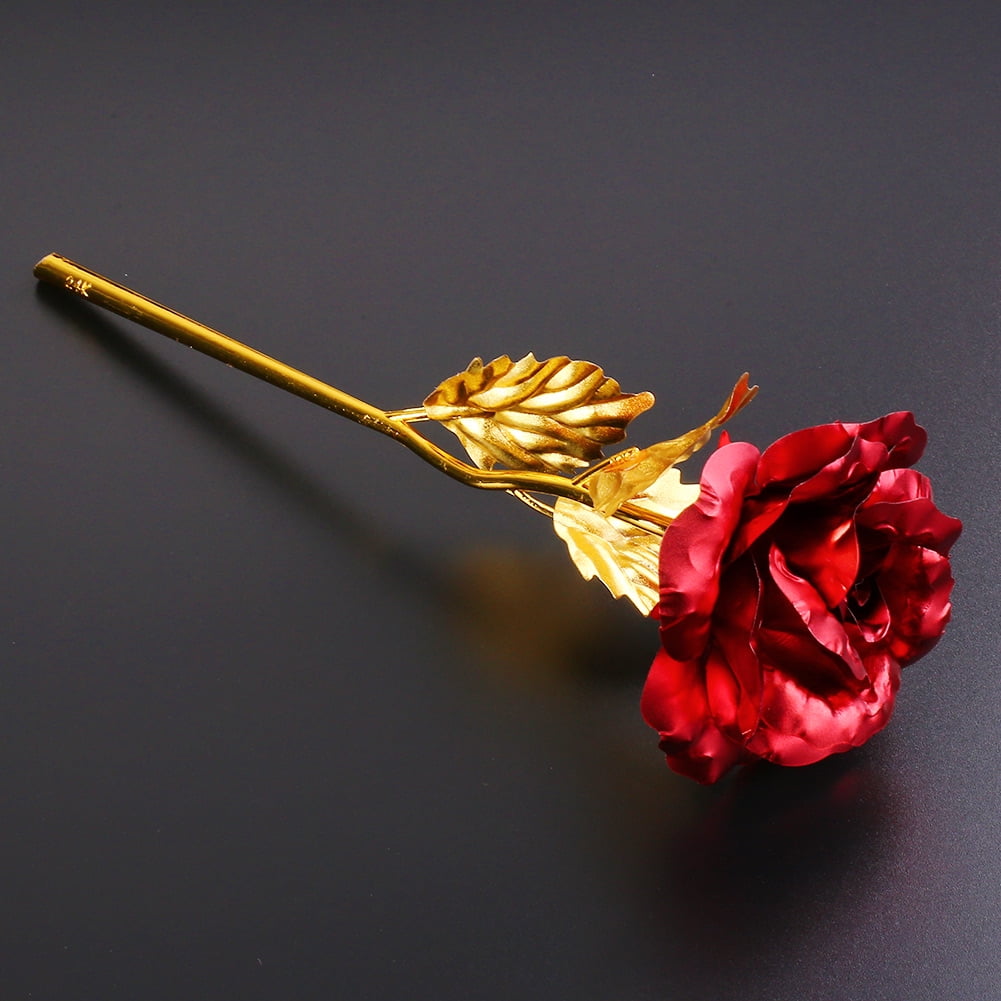Red Rose Valentines Day Gifts For Her Womens Artificial Flower 24K Gold Foil 