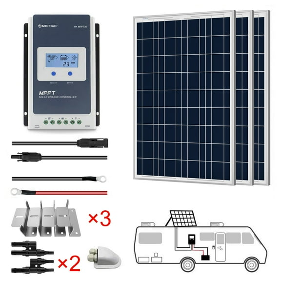 ACOPOWER 300W 12V  Poly Solar RV Kits, 30A MPPT Charge Controller