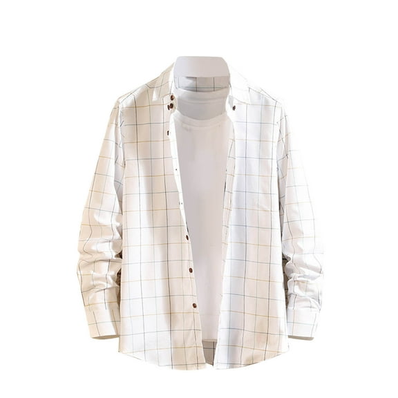 hotojiny Plaid Shirt for Men Lightweight Regular Fit Long Sleeve Shirt Jacket Causal Collared Button down Tops Fall Clothes