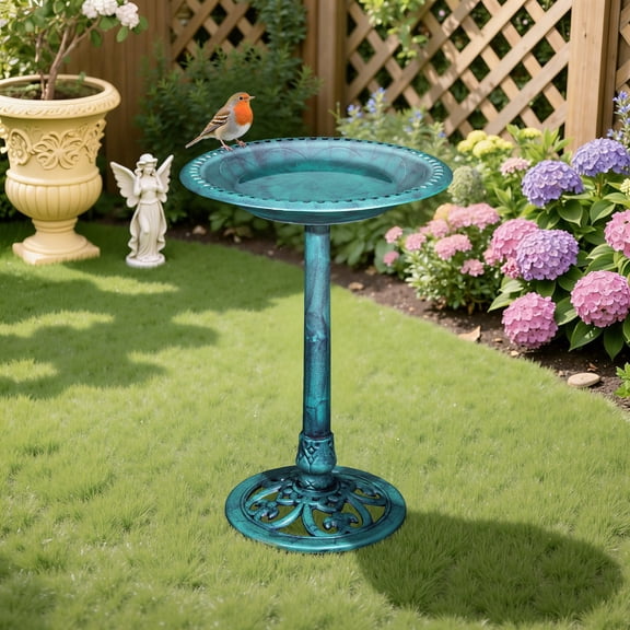 VECELO 28" Height Pedestal Birdbath Outdoor Garden Decor, Vintage Yard Art Bird Baths, Green