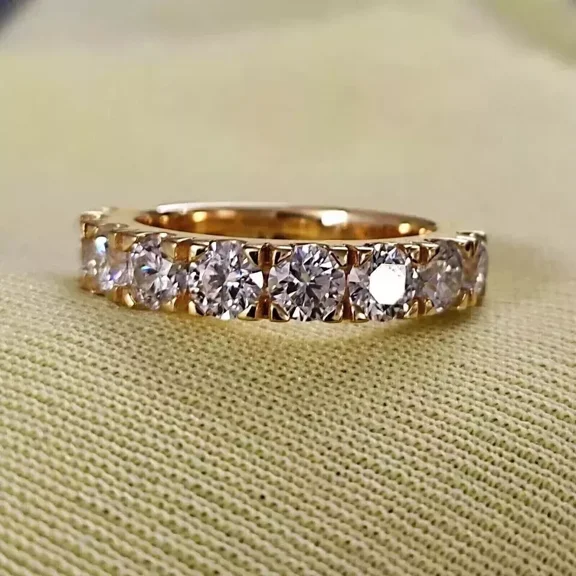 14k Yellow Gold Finish 2Ct Round Lab Created Diamond Eternity Wedding Band Ring
