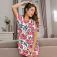thumbnail image 3 of Pofeuu Rose Flowers Print Women's Loose Fit Short Sleeve Nightgown, Comfortable Sleep Dress for Women, Casual Lounge Sleepwear, Soft Cotton Sleep Dress, 3 of 6