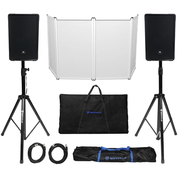 DJ Package (2) JBL IRX112BT 12" 1300w Powered Speakers w/Bluetooth Stands Facade