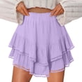 thumbnail image 2 of RYRJJ Flowy Shorts for Women Casual Boho Ruffle Tiered Skorts Elastic High Waist Mini Skirts Golf Tennis Crochet Shorts(Purple,L), 2 of 9