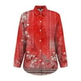 thumbnail image 5 of Women Cotton Shirt Printed Fashion Button Down Shirts Casual Tops Long Sleeve Blouse Red, 5 of 7
