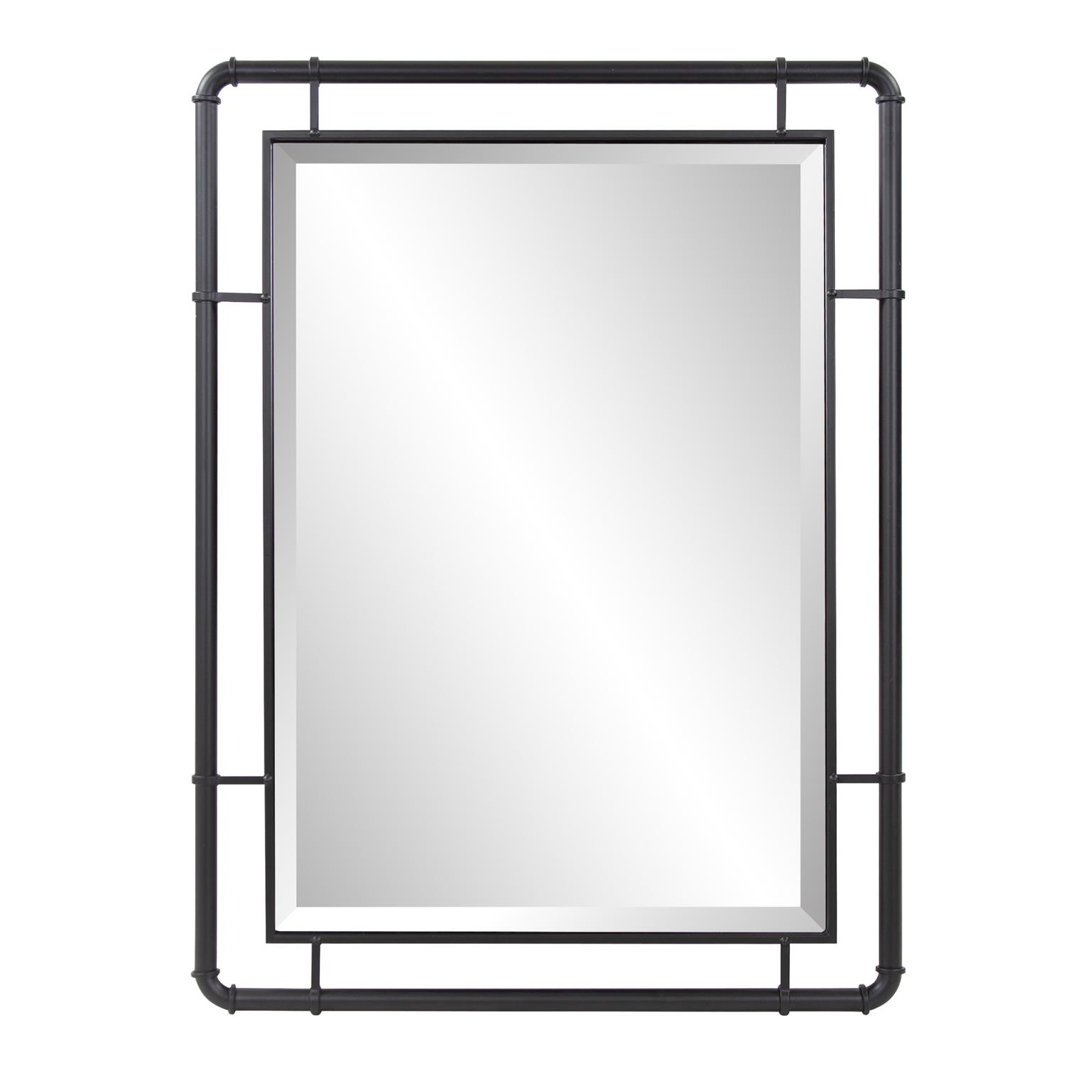 Tyler Dillon Matte Black Vanity and Wall Mirror with Metal Pipe Inspired Frame - 40"H x 30"W