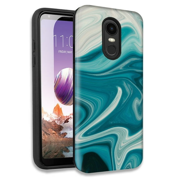 Mundaze Green Abstract Paint Double Layer Hybrid Case Cover For LG Tribute Dynasty/Aristo 2/Aristo 3 Plus