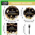 Elegant Celebration Set 96 Pcs Gold and Black Disposable Paper Plates