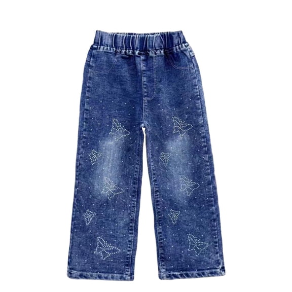 Baggy Jeans for Girls Trendy Casual Elastic Waisted Loose Denim Pants with Rhinestones Kids Clothes Girls Size 1-8