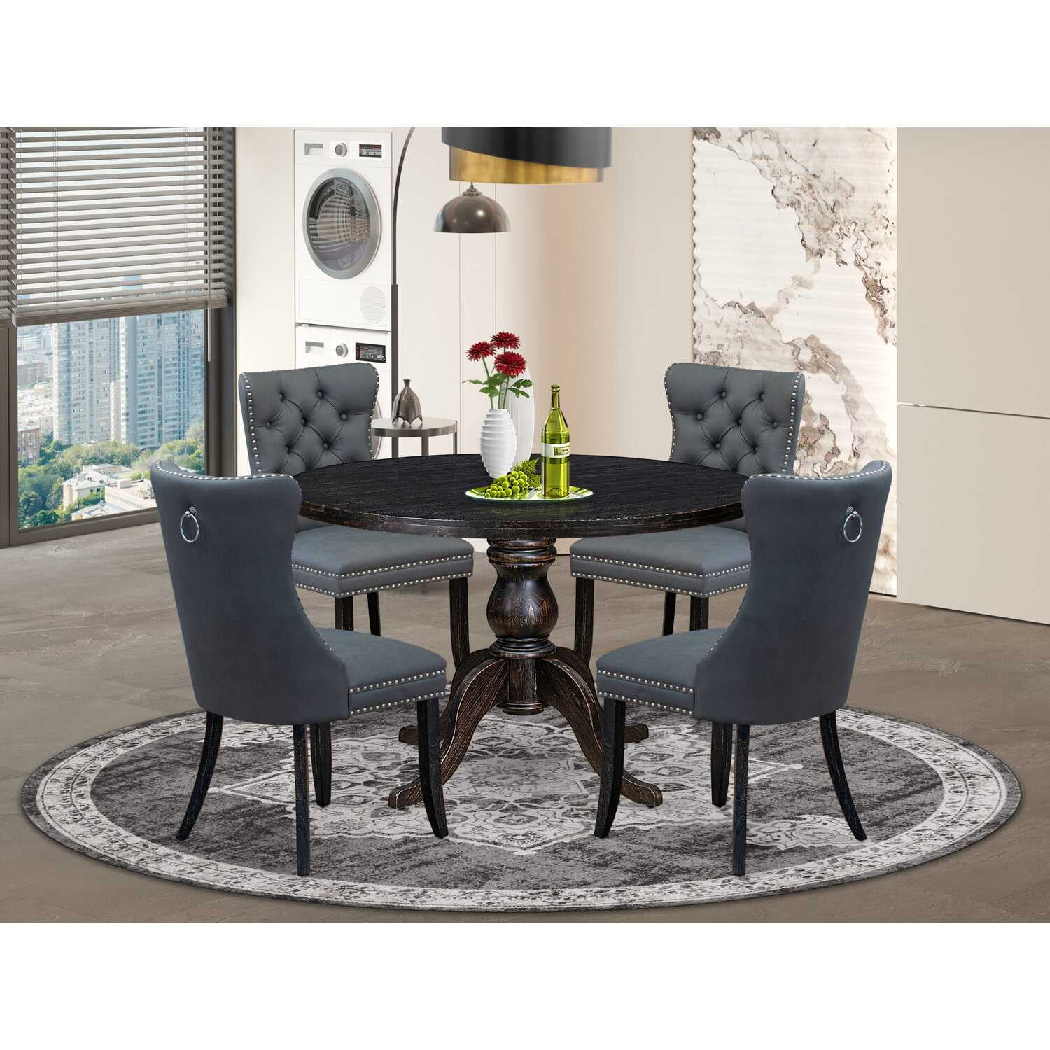 East West Furniture Irving 5-Piece Dining Table Set in Black Finish