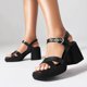 thumbnail image 2 of Bmisegm Women's Spring and Summer Fashion Leather Face Open Toe Wedge Sandals Casual Comfortable Love Clasp Sandals Sandals Women Summer Black 7.5, 2 of 8