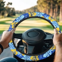 Jeiento Hibiscus Floral Golf Cart Steering Wheel Covers Blue Stretchable Golf Cart Steering Wheel Cover for Women Girls Feels Good in Handling Sun Shade Cover Golf Cart Accessories