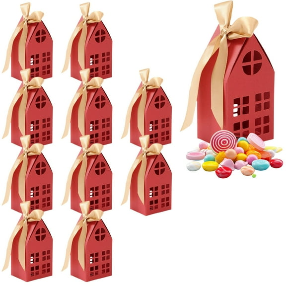 10Pcs House Shaped Gift Boxes, House Shaped Favor Boxes with Ribbon, Christmas Gift Boxes, Wedding Favor Boxes, Party Favor Boxes, Treat Boxes