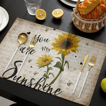 Curated Selection Shiogb Yellow Sunflower Placemats Buffalo Check Cotton Linen Plaid Table Place Mats Heat Washable Burlap Cloth Table Mats for Kitchen Dining Table Placemats, Sunflower Placemat