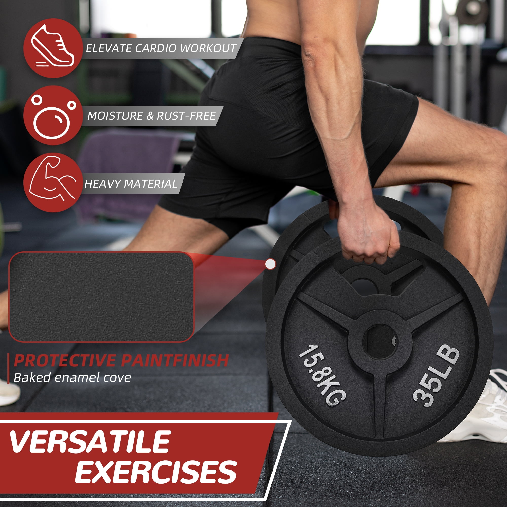 FlexWave 70LB-210LB barbell plate set, 6-foot Olympic bar + cast iron barbell plate, waterproof double scale, home and commercial use can meet a variety of needs