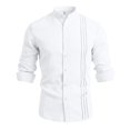 thumbnail image 3 of GrmtClth Mens Stand Collar Casual Shirts, Vertical Pleated Chest Detail Roll Tab Long Sleeve Loose Office Wear Shirts White 2XL, 3 of 5