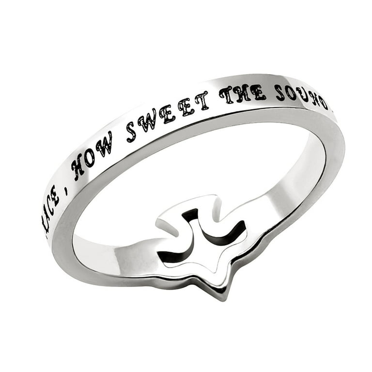 AMAZING GRACE Ring Dove Outline with CZ Stones on Stainless Steel