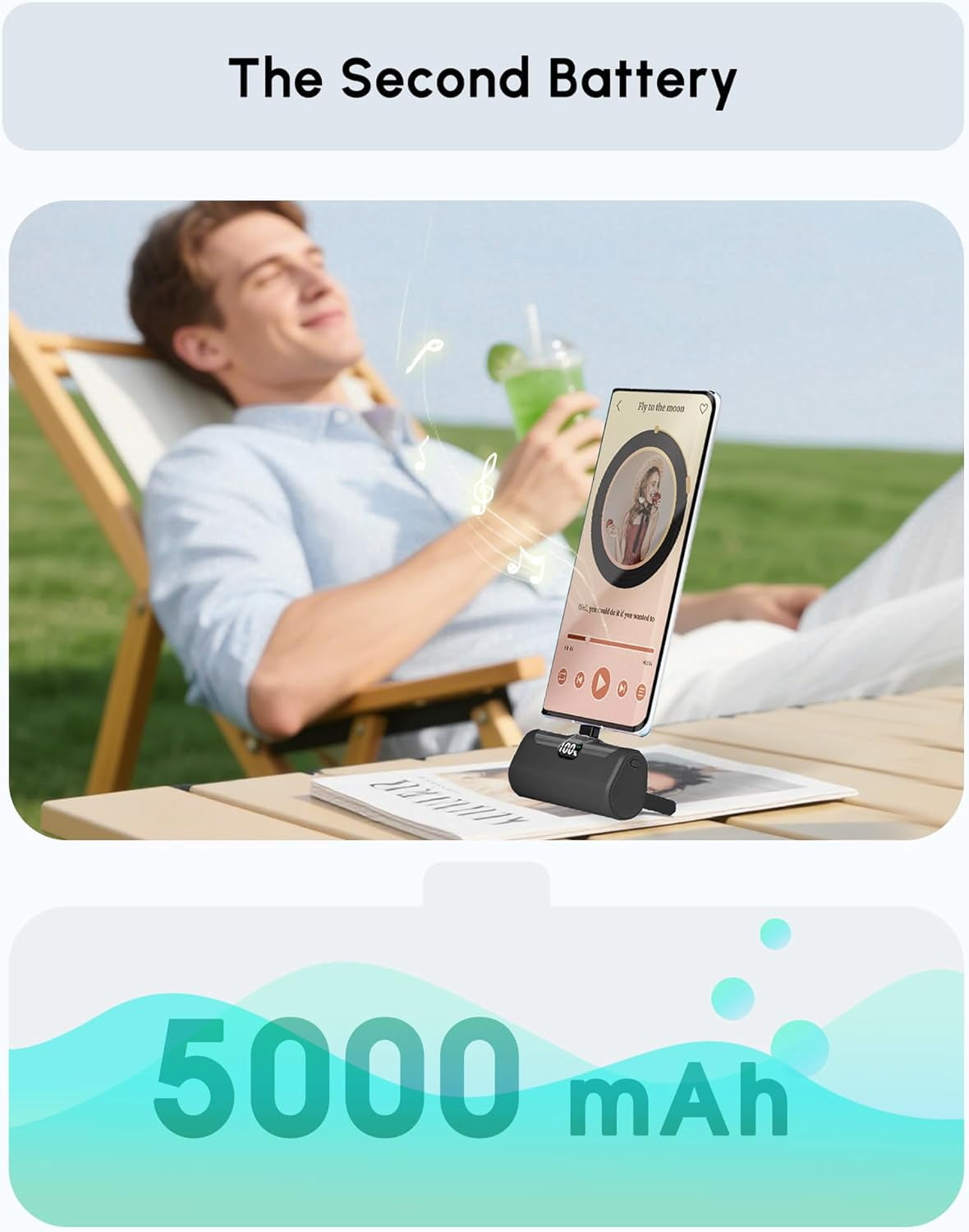 RGHJAR-Small USB C Power Bank with Foldable Stand for iPhone 17/Samsung Galaxy S25, Palm-Sized Portable Charger External Battery Charger for Andoid, 5000mah Battery Pack with Digital Display-Black