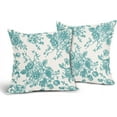 thumbnail image 2 of Teal and Cream Floral Pillow Covers 18x18 Inch Set of 2 Vintage Floral Throw Pillow Covers Chinoiserie Flower Pillowcases Rustic Farmhouse Cotton Linen Square Cushion Covers for Couch Bed Sofa Decor, 2 of 6