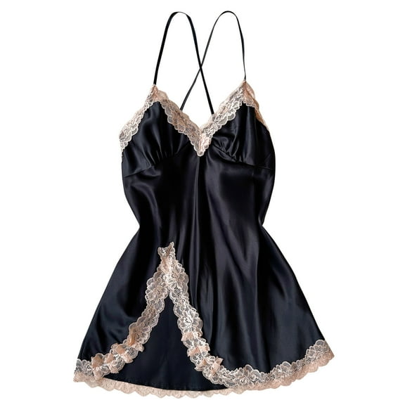 Tumotour Satin Silk Nightgowns For Women Mini Dress Sleeveless Nightgown Solid Color V-Neck Pajamas Loungewear Lace Sleepwear Chemise Lingerie Dress Tank Sleepwear Lace Nightshirt