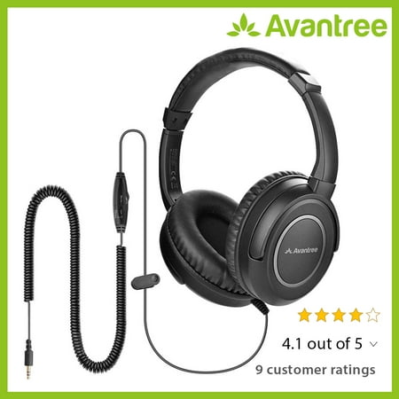 Avantree HF039 Long Coiled Cord Headphones for TV and PC with Volume Control