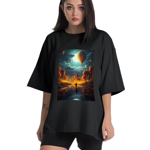 Plus Size Shirt for Women Black Tops for Women Short Sleeves Shirt for Women Fairy Castle T Shirt Crewneck Shirt for Women XS