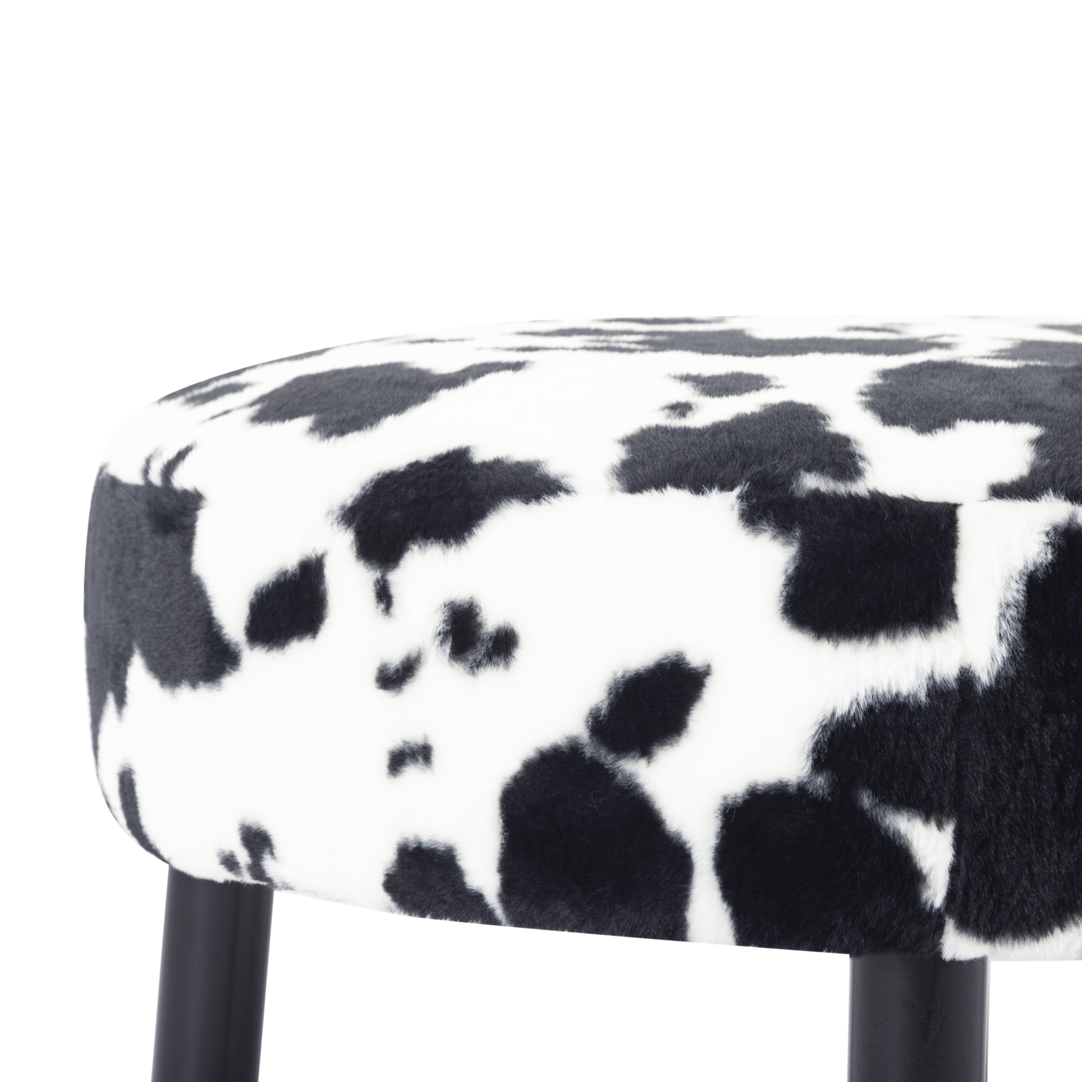 Gewnee 27.56”Round Ottoman,Faux Rabbit Fur Cushioned Stool,Solid Wood Legs,Home Office Multi-Functional Leisure Ottoman.(Cow Color)