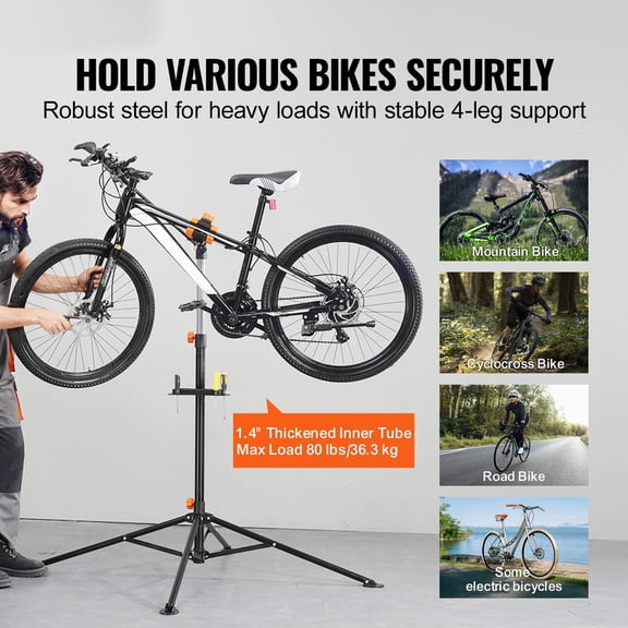 Professional Bike Repair Stand,80lb Capacity Adjustable Steel Bicycle Workstand with Magnetic Tool Holder&Extendable Arm,Foldable for Home or Workshop