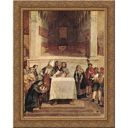 Presentation in the Temple 20x23 Gold Ornate Wood Framed Canvas Art by Lotto, Lorenzo