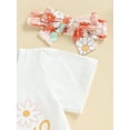 thumbnail image 5 of LMLYSoH Baby Kids Girls Pants Set, Short Sleeve Letters Print T-shirt/Romper with Flower Print Flare Pants and Headband, 5 of 9