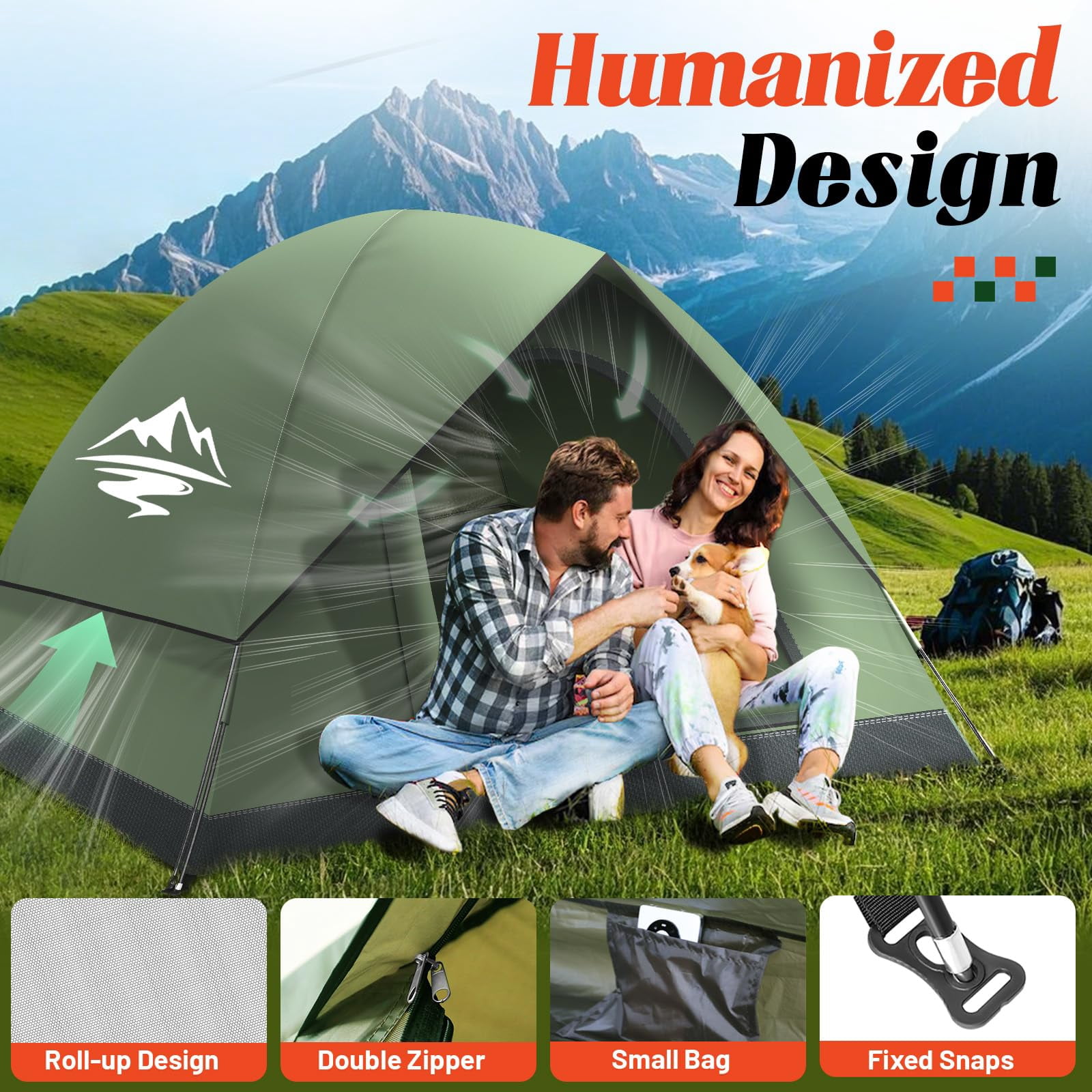 Tents for Camping 2/3/4 Person with Rainfly - Camping Tent Waterproof Windproof, Easy Setup Dome Tent for Hiking & Backpacking