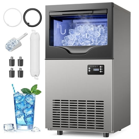 Ecojoy Commercial Ice Maker, counter ice machines 100lbs Maximum Output, Cubed Ice, Silver with 33 lbs Storage Bin