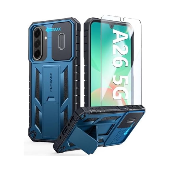for Samsung Galaxy A26-5G Case: Military Grade for Galaxy A26-5G Phone Case with Kickstand & Slide | Protective Heavy Duty Rugged Dropproof Cell Phone Cover Bumper Textured Protector (Blue)