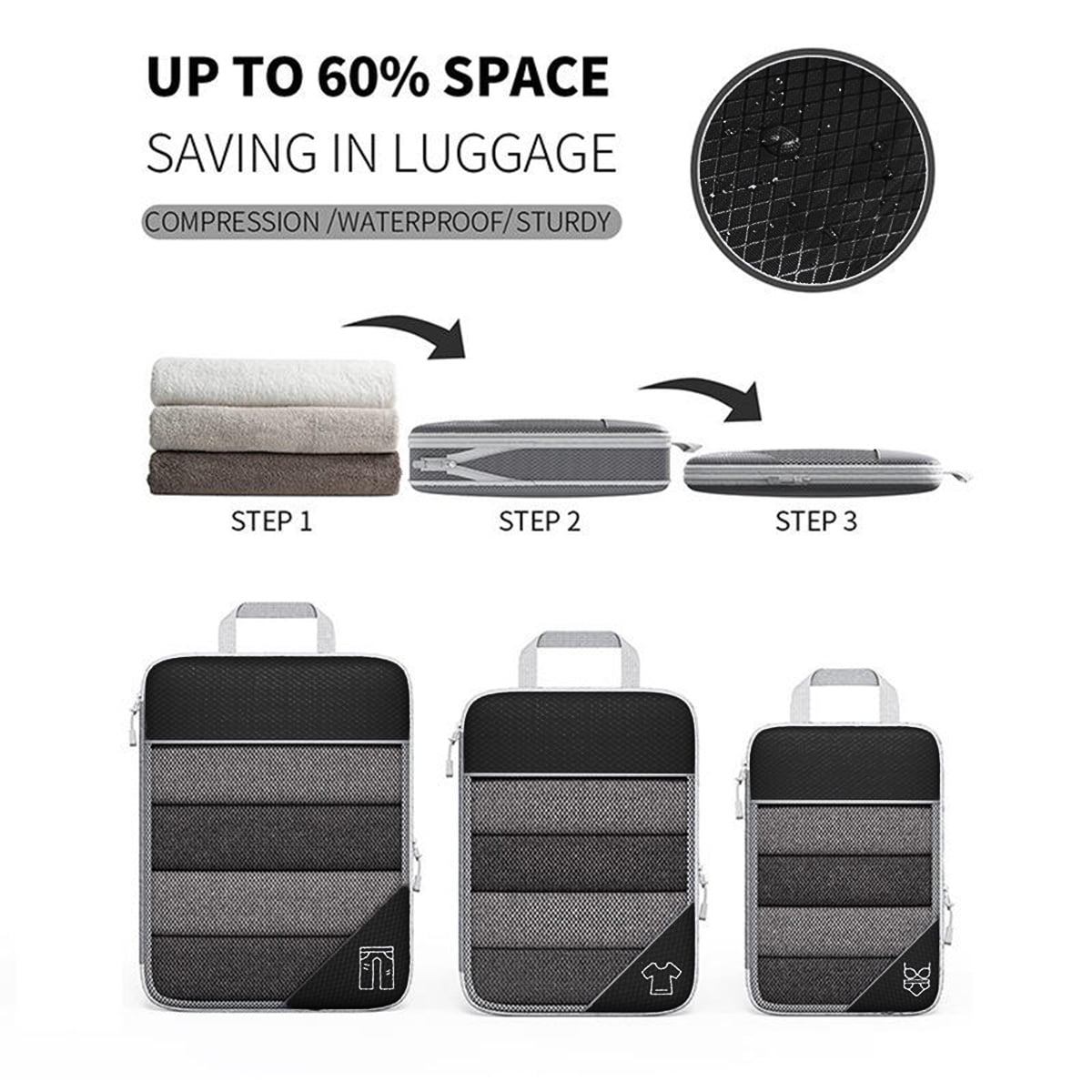 AUXDIQ 6 PCS Compression Packing Cubes Travel Luggage Organizer Bags Set Packing Organizers Compression Suitcase Bag Travel Essential Bag