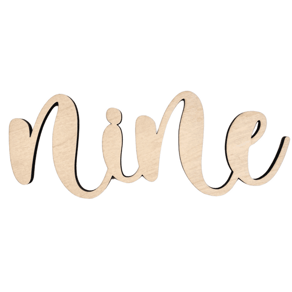 Krafty Supply Wood Number Word Nine, 3" Wide, 1/4" Birch, Wood Numbers